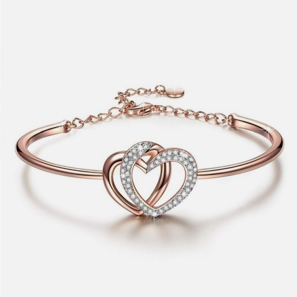 Elegant Rose Gold Heart Bracelet Dainty Gold Bracelet, Dating Anniversary